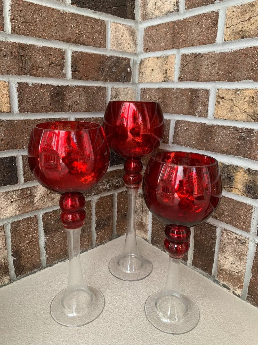 Cape Cod Mercury Glass Goblet Candle Holders, Set of 3, Red | Long Stem